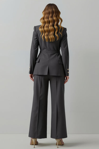 Dark Grey Peak Lapel 2 Piece Double Breasted Business Suits