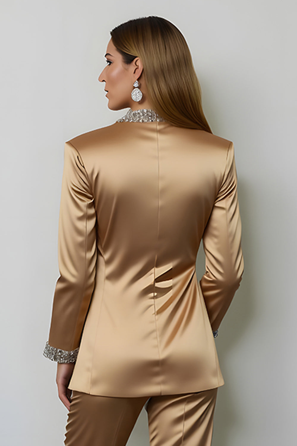 Sparkly Dark Golden Peak Lapel 2 Piece Women Prom Suits