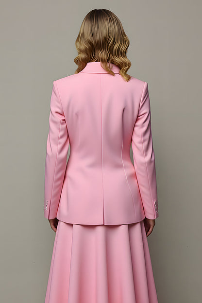 Pink 2 Piece A Line Satin Peak Lapel One Button Business Suits