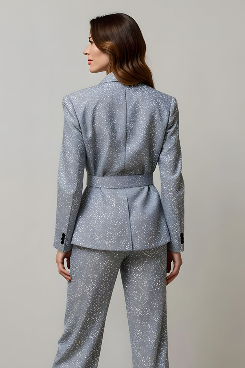 Sparkly Grey 2 Piece Sequins Women Prom Suits with Pockets