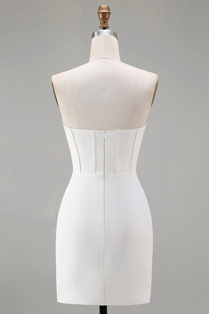 Strapless White Bodycon Corset Homecoming Dress With Beading
