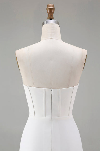Strapless White Bodycon Corset Homecoming Dress With Beading