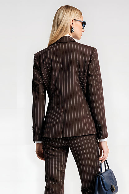 Coffee Pinstriped 2 Piece Notched Lapel Business Suits