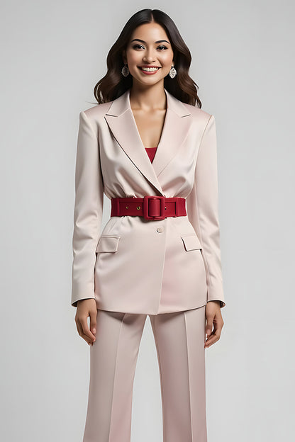 Blush 2 Piece Peak Lapel Single Breasted Business Suits with Belt