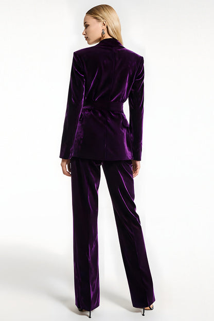 Dark Purple 2 Piece Peak Lapel Velvet Business Suits