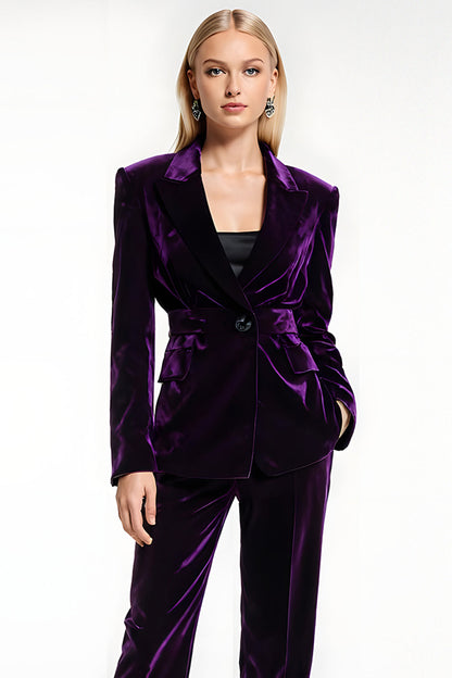 Dark Purple 2 Piece Peak Lapel Velvet Business Suits