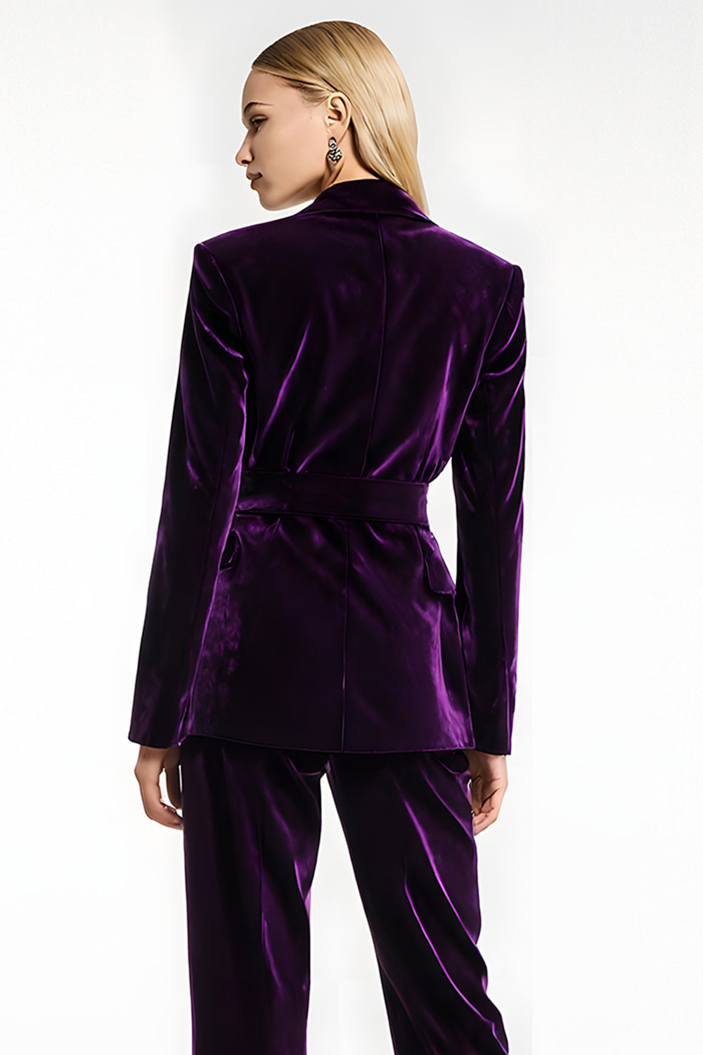 Dark Purple 2 Piece Peak Lapel Velvet Business Suits
