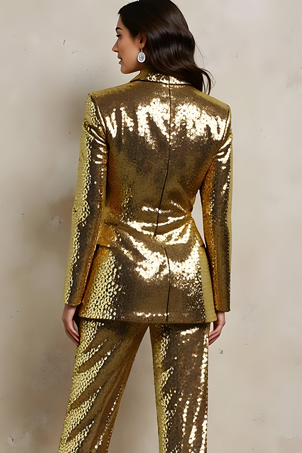 Sparkly Gold Sequin 2 Piece Peak Lapel Prom Suits