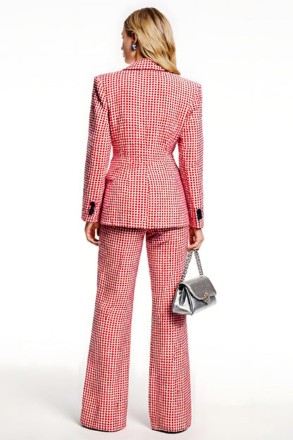 Red Plaid 2 Piece Notched Lapel Business Suits