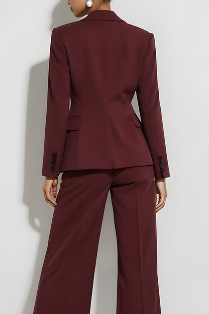 Burgundy 2 Piece Peak Lapel Single Breasted Business Suits
