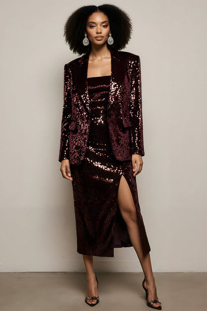 Sparkly Burgundy Sequins Women Suits with Sleeve