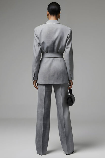 Grey Notched Lapel 2 Piece Women Suits with Bowknot