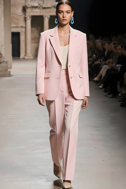 Pink Notched Lapel 2 piece Women Suits with Sleeve