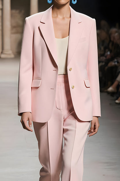 Pink Notched Lapel 2 piece Women Suits with Sleeve