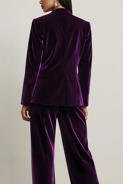Velvet Dark Purple Peak Lapel 2 Piece Women Suits