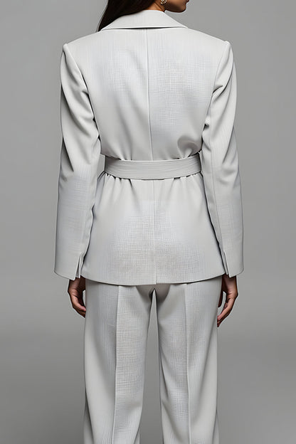 Grey Notched Lapel Belt 2 Piece Women Suits with Sleeve