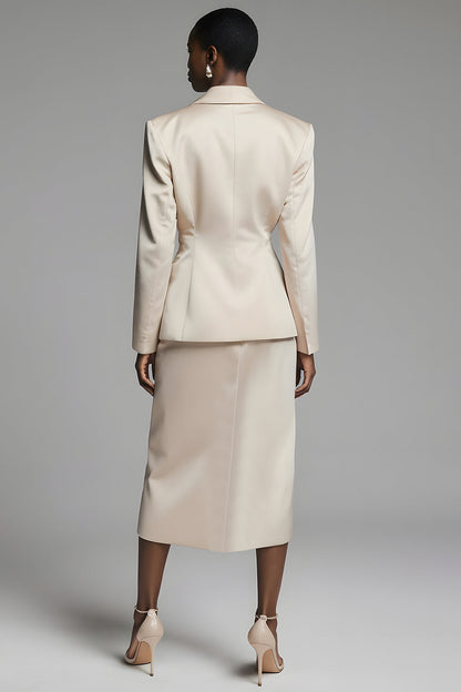 Peak Lapel Sheath Champagne One Button Women Suits with Slit