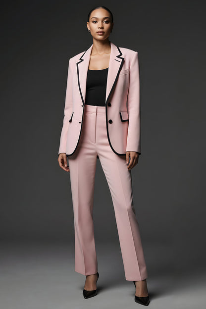 Pink Notched Lapel 2 Piece Women Suits with Pocket