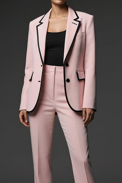 Pink Notched Lapel 2 Piece Women Suits with Pocket