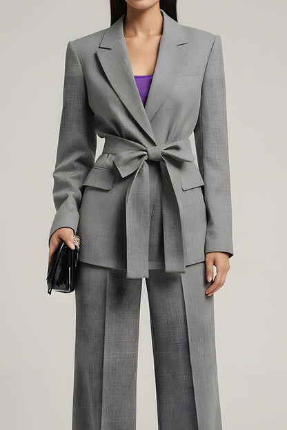 Grey Peak Lapel 2 Piece Women Suits with Bowknot