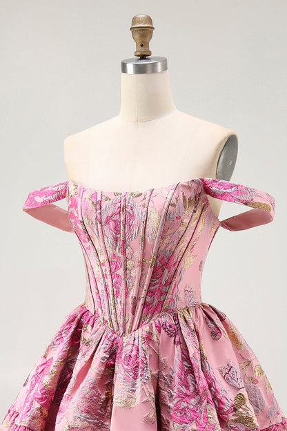 Off The Shoulder Printed A-Line Corset Homecoming Dress