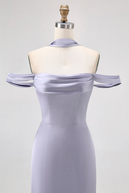 Off The Shoulder Dusty Blue Mermaid Bridesmaid Dress