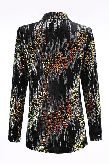 Sparkly Black Peak Lapel 2 Piece Women's Prom Suit