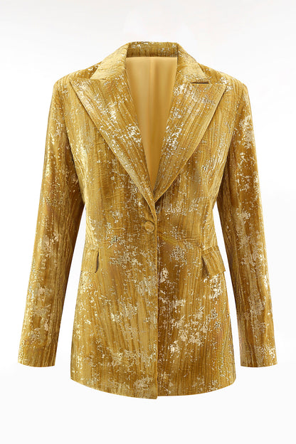 Sparkly Yellow Peak Lapel 2 Piece Women Prom Suits with Sleeves