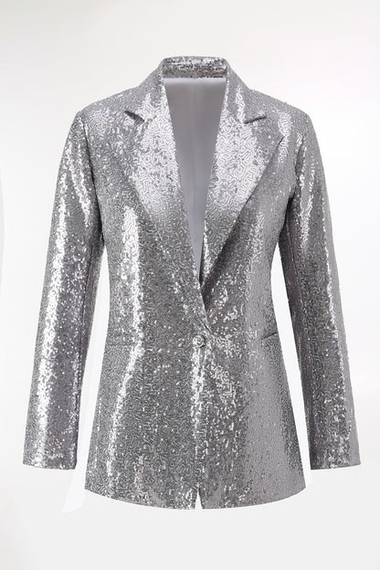 Silver Notched Lapel Sequins 2-piece Women Suits