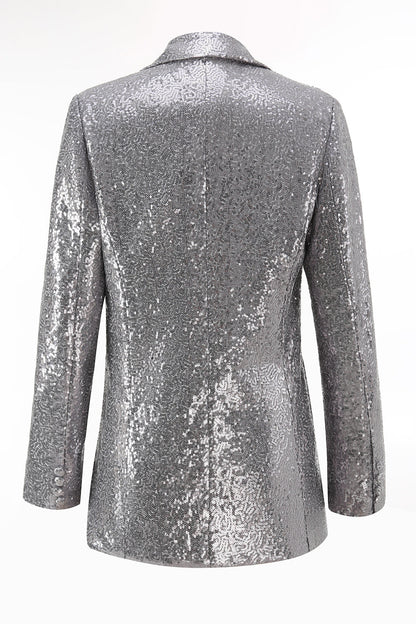 Silver Notched Lapel Sequins 2-piece Women Suits