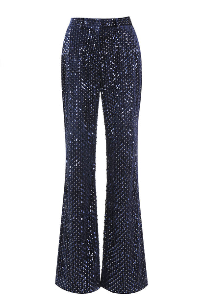 2 Piece Sequin Peak Lapel Double Breasted Navy Women's Prom Suit