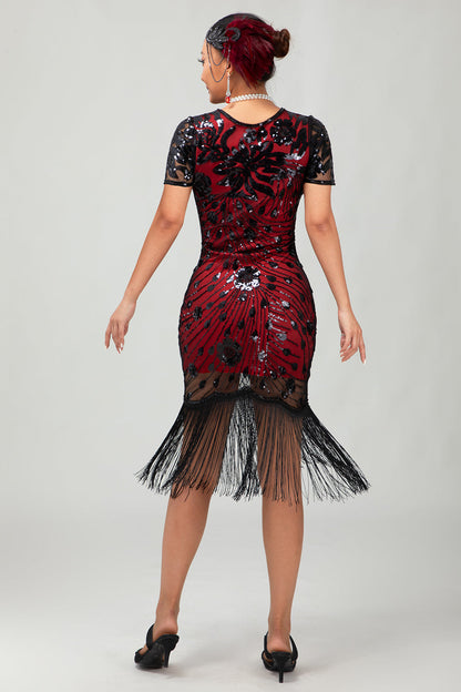 Black Gatsby Sequins 1920s Dress With Fringes