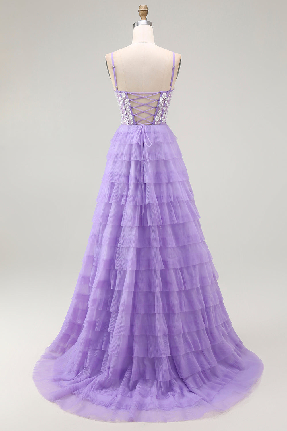 Purple Corset A Line Tiered Long Prom Dress