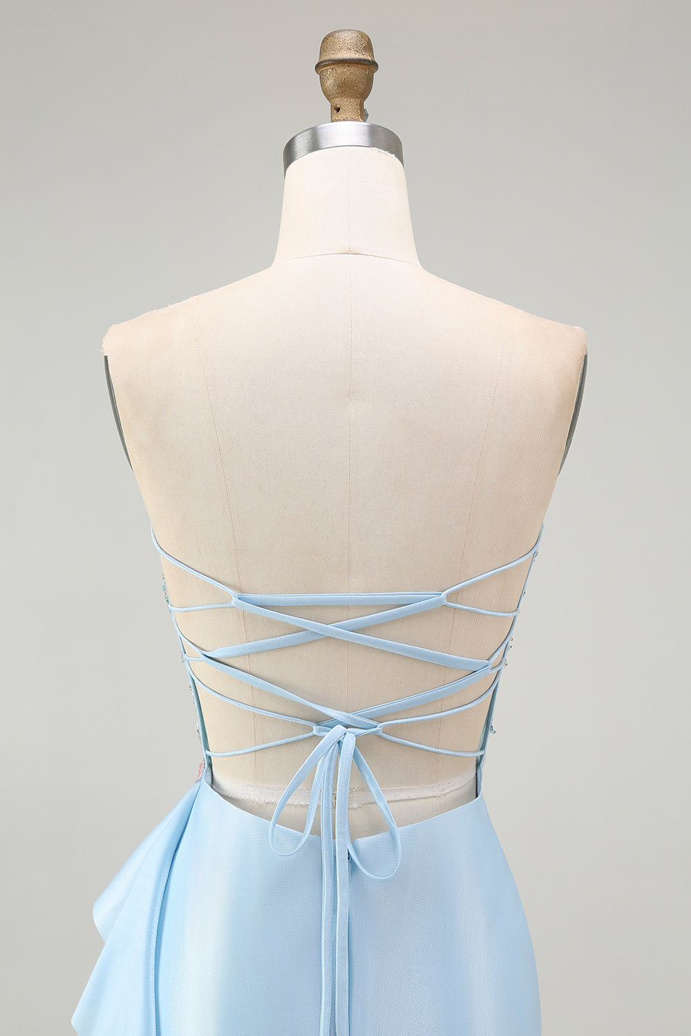 Sparkly Light Blue Strapless Corset Mermaid Beaded Long Prom Dress with Slit