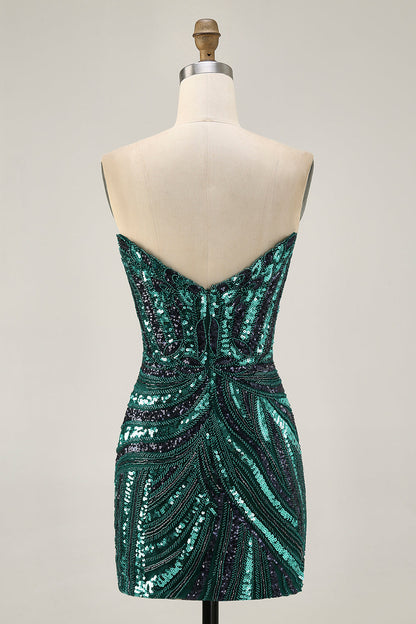 Sparkly Royal Blue Strapless Sequins Short Tight Homecoming Dress with Beading