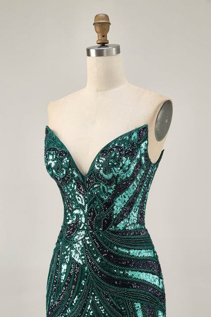 Sparkly Royal Blue Strapless Sequins Short Tight Homecoming Dress with Beading