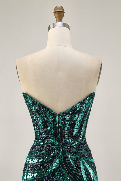 Sparkly Royal Blue Strapless Sequins Short Tight Homecoming Dress with Beading
