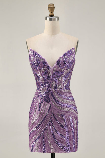 Sparkly Royal Blue Strapless Sequins Short Tight Homecoming Dress with Beading