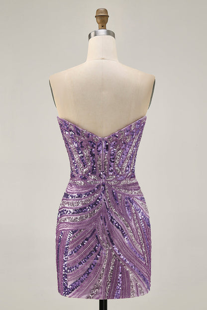 Sparkly Royal Blue Strapless Sequins Short Tight Homecoming Dress with Beading