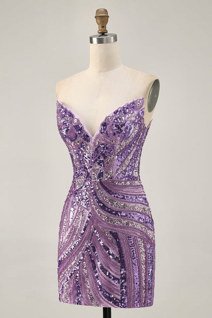 Sparkly Royal Blue Strapless Sequins Short Tight Homecoming Dress with Beading