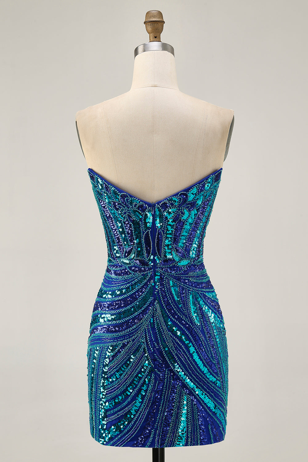 Sparkly Royal Blue Strapless Sequins Short Tight Homecoming Dress with Beading