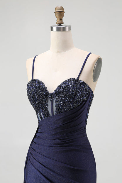 Burgundy Corset Mermaid Long Prom Dress with Beading