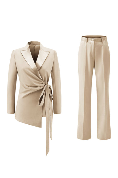 Lilac Peak Lapel Ruched Women Suits with Sash