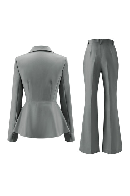 Grey Green Slim Fit 2-piece Women Suits with Button