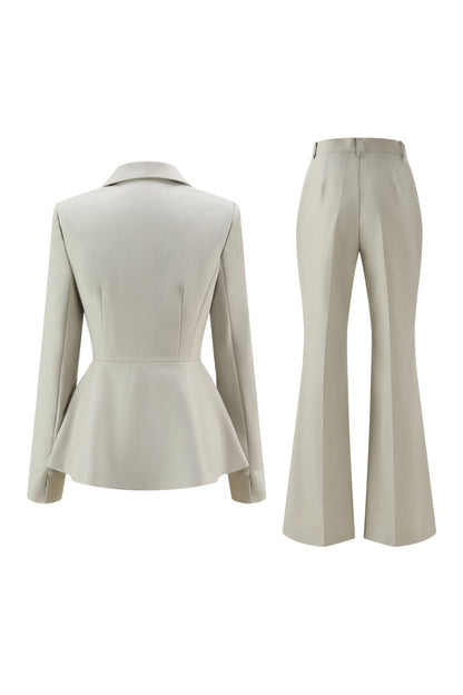 Grey Green Slim Fit 2-piece Women Suits with Button