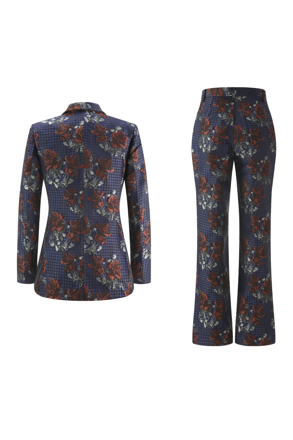 Blue Red Floral One Button Peak Lapel Women Suits