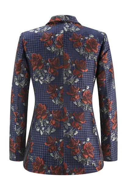 Blue Red Floral One Button Peak Lapel Women Suits