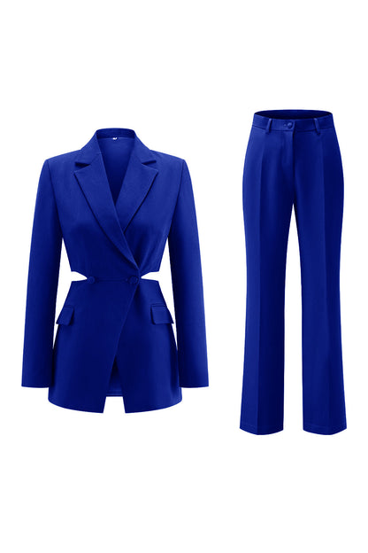 Grey Blue Notched Lapel 2 Pieces Cut Out Prom Suits