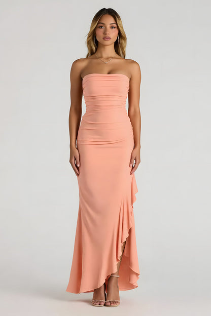 Sunset Mermaid Strapless Maxi Bridesmaid Dress with Ruffles