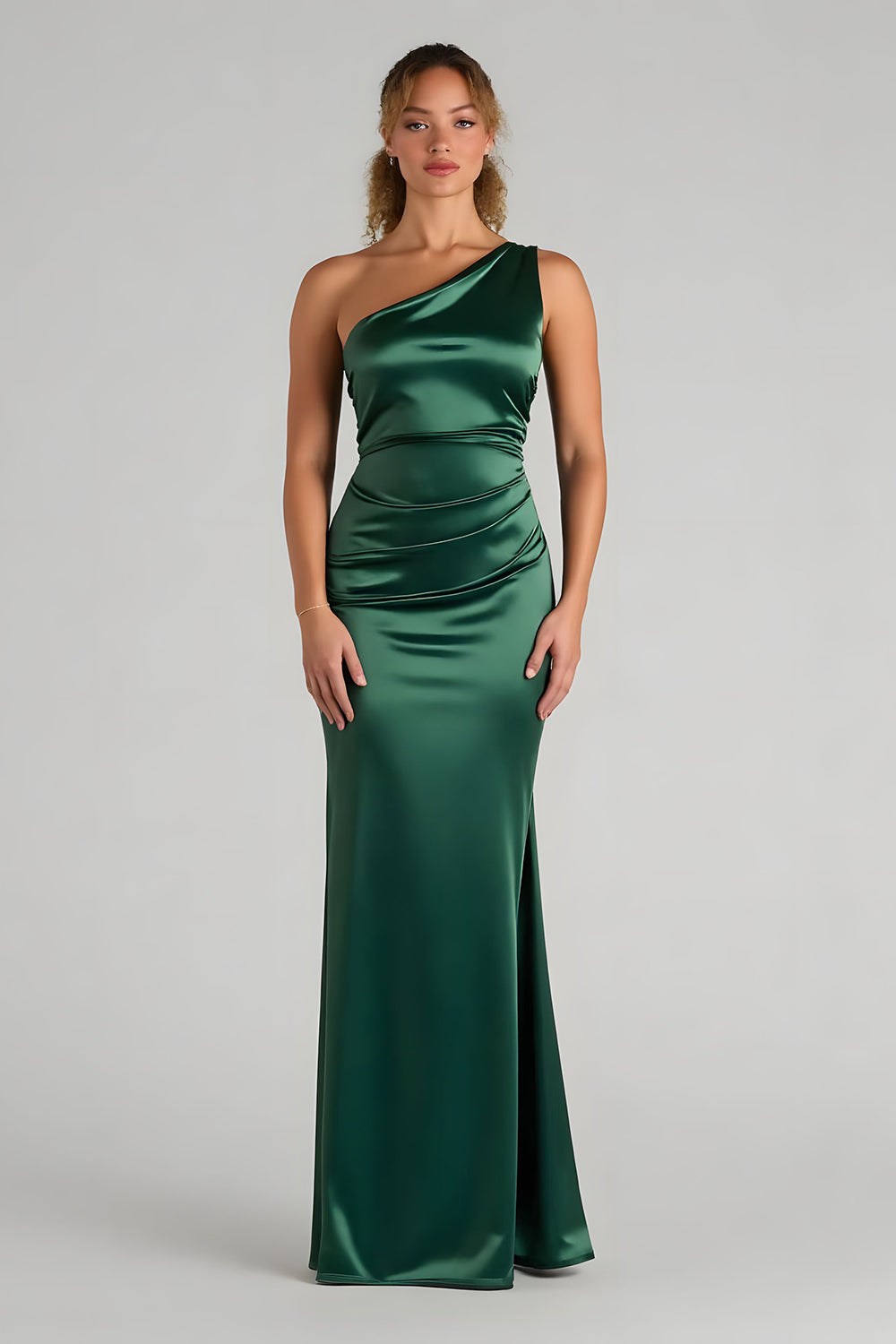 Dark Green Mermaid One Shoulder Maxi Bridesmaid Dress